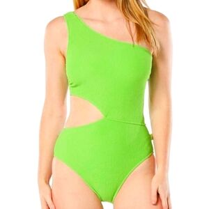 NWT!!! MICHAEL Michael Kors Ribbed One-Shoulder Side-Cutout‎ Swimsuit, Size 14